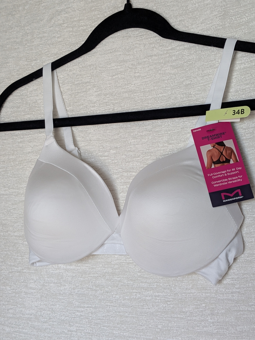 Maidenform Dreamwire T-Shirt Bra - White (34B) New convertible Straps